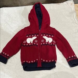 Baby Gap Thick Cozy Red Kids Knitted Hoodie with Polar Bear Design